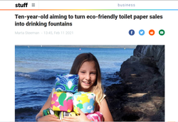 stuff news article headline about 10 year old aiming to turn eco friendly toilet paper sales into drinking fountains